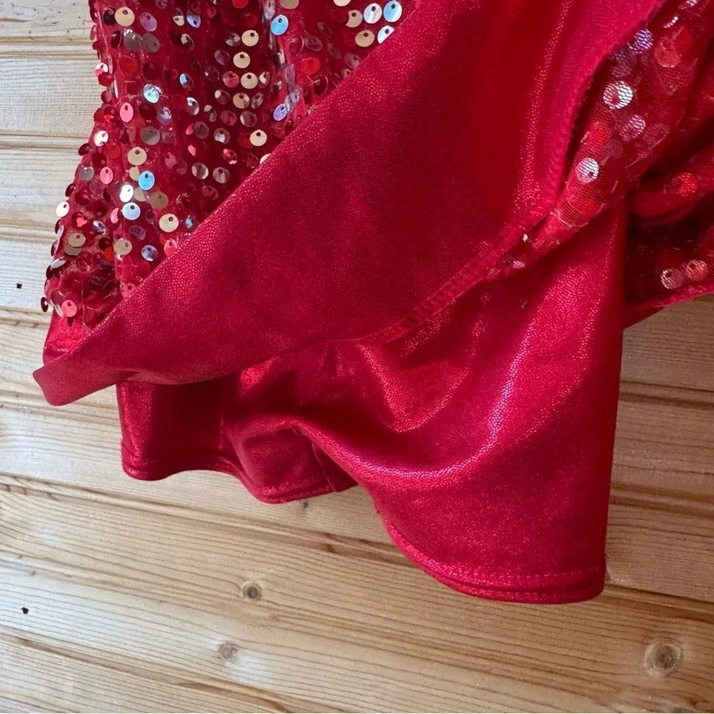 Weissman Dance Costume Leotard w Shorts Sequins Red Children's Medium Jazz